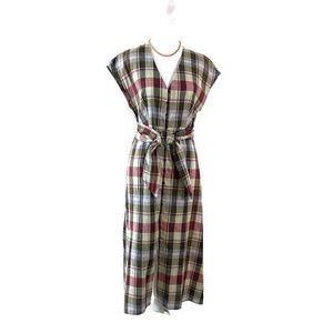 MNG Suit Linen Blend Plaid Midi-Dress